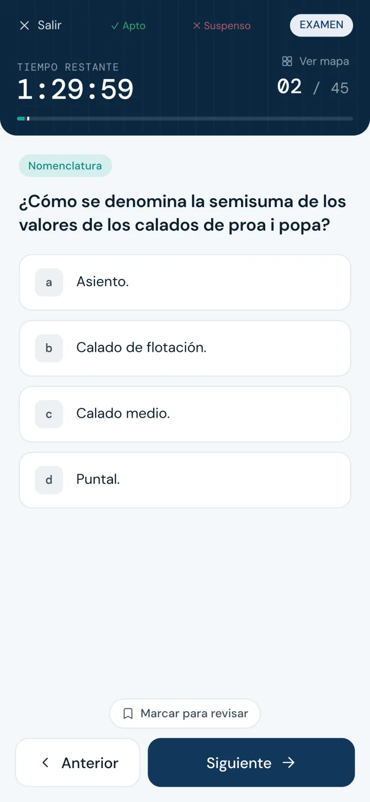 Examen de PER en curso: cronómetro de 90 minutos, pregunta con dibujo y opciones a, b, c, d