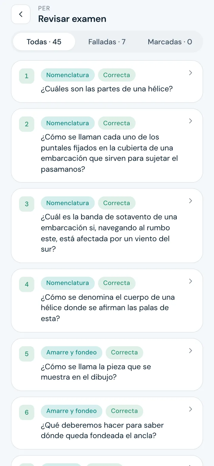 Revisión: Cada pregunta con tu respuesta y la correcta
